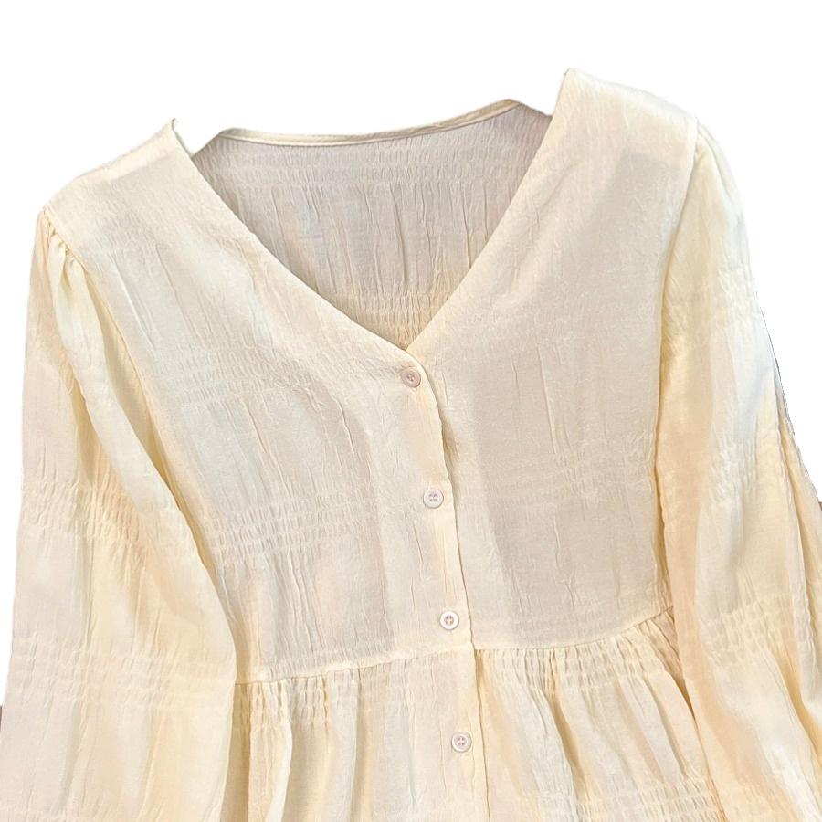 Letní košile s výstřihem do V se záhyby Módní tenké top dámské halenky