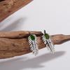 Personalized Feather Design S925 Sterling Silver Inlaid With Natural Diopside Garnet Colored Treasure Stud Earrings Fashionable Versatile Earrings