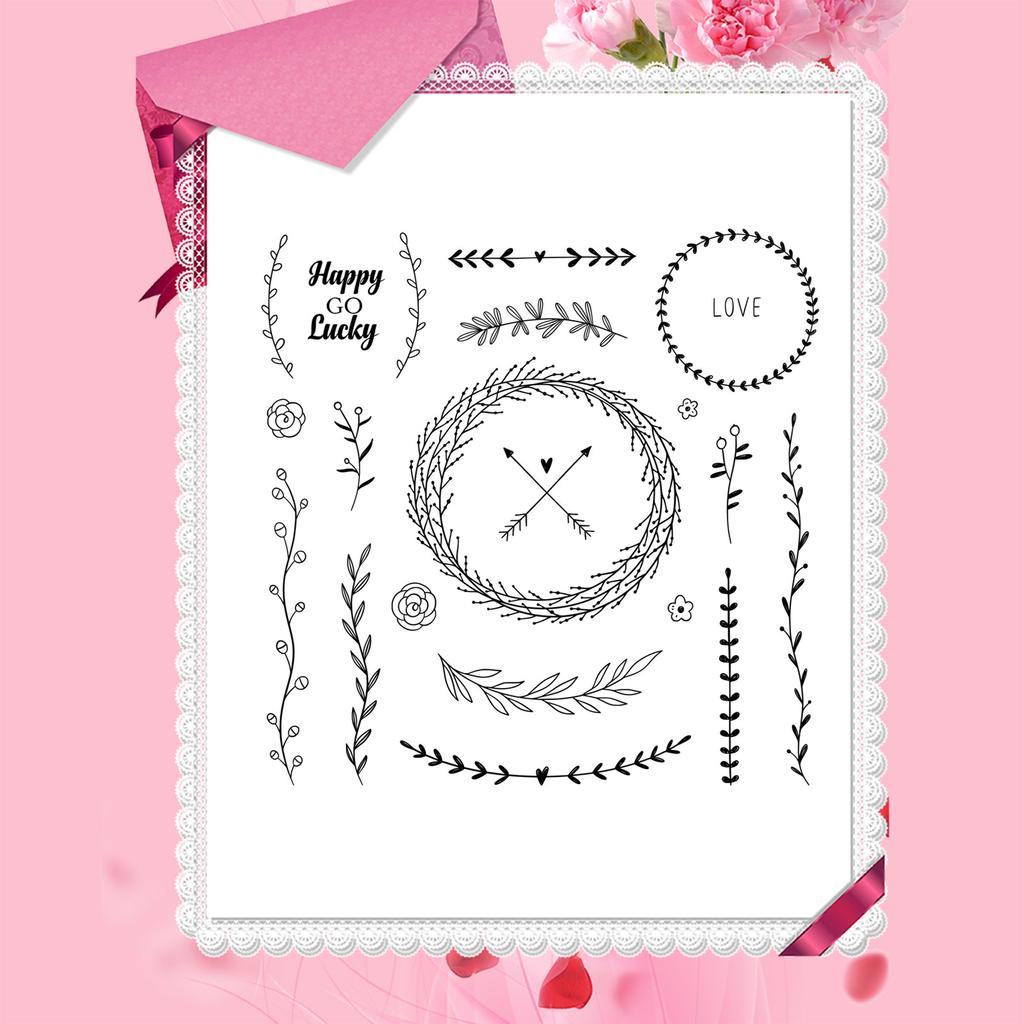Flower Wreath Clear Stamps Vintage Silicone Seals for DIY Scrapbooking Card Making Embossing Decoration Rubber Stamps