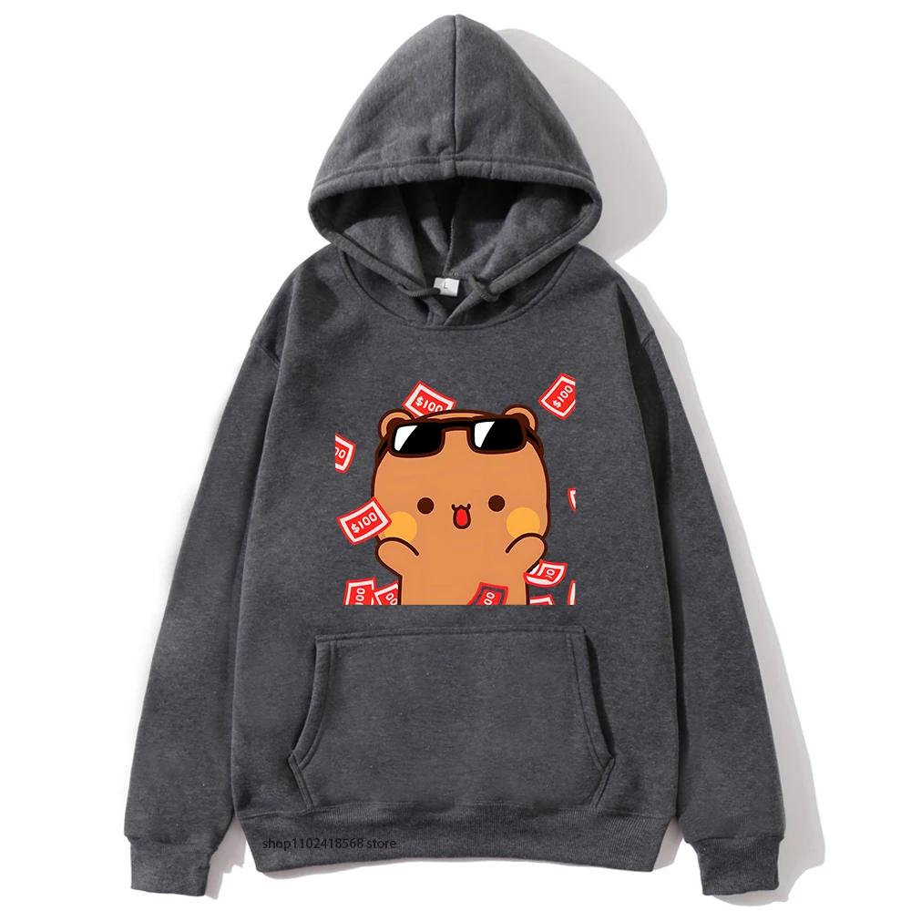 Men's hooded sweatshirt with Bubu and Dudu cartoon print, a fashionable and casual hip-hop style top for autumn and winter Harajuku fashion.
