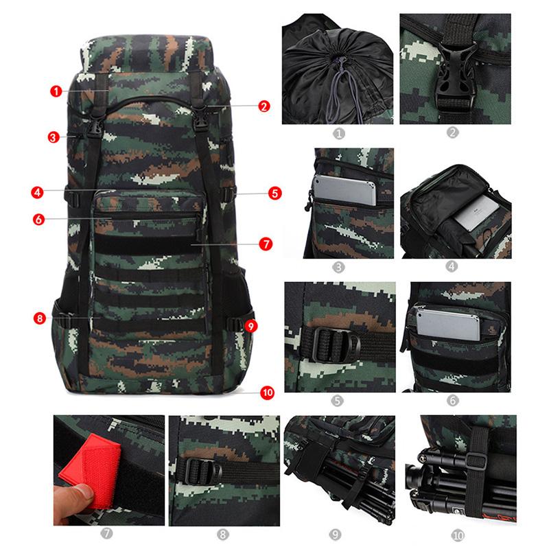 70L Travel Bag Tactical Backpack Hiking Bag Army Backpacks Travel Camping Backpack