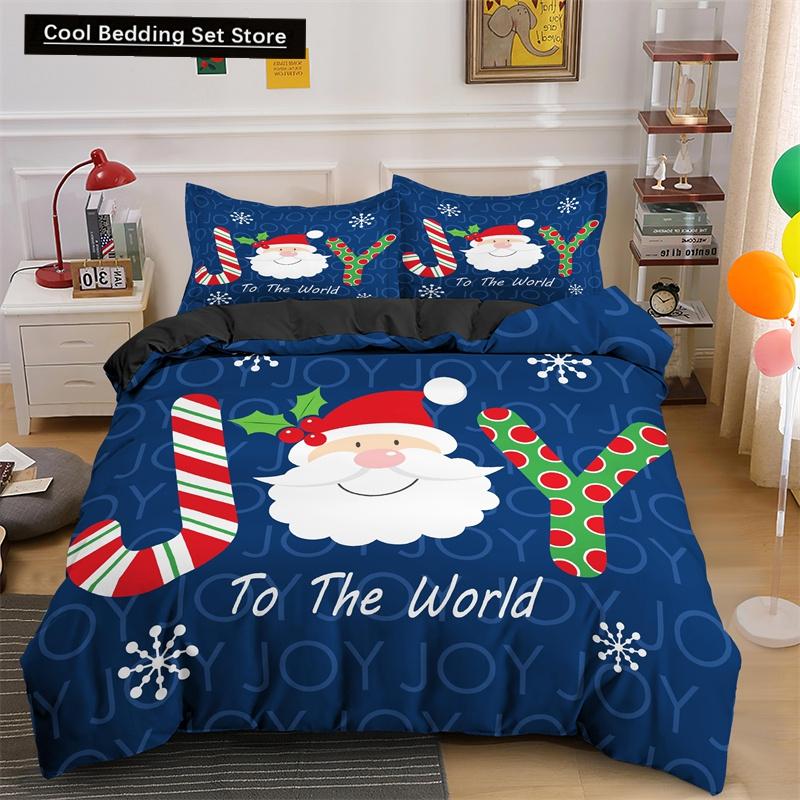 Frohe Weihnachten King Queen Bettwäsche Set Weihnachtsmann Schneemann Bettdeckenbezug Weihnachtsbaum Bettbezug Rot Polyester Steppdeckenbezug
