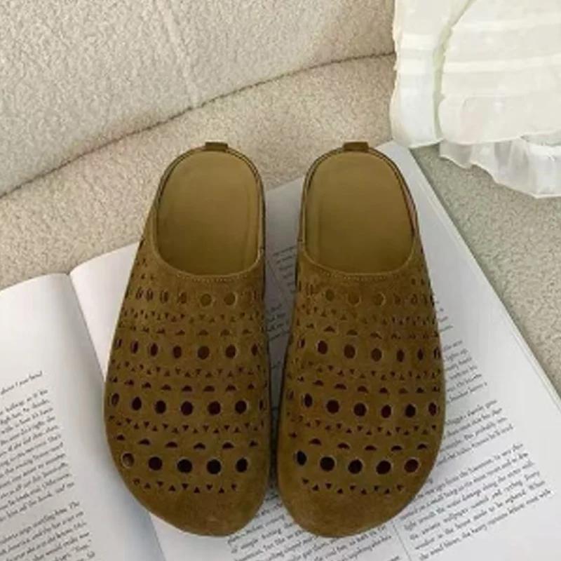 Fashion Hollow Women Flats Slippers Designer Mules Shoes Woman Sandals Fashion Slides 2025 Summer New Brand Flip Flops Home Slippers