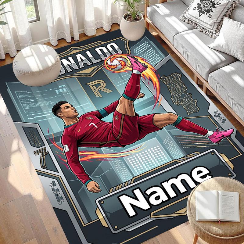 Custom Name Personalized Cristiano Ronaldo Print Carpet, Versatile Home Decor Rug, for Playroom, Apartment, Balcony, Entryway, Hallway Gift