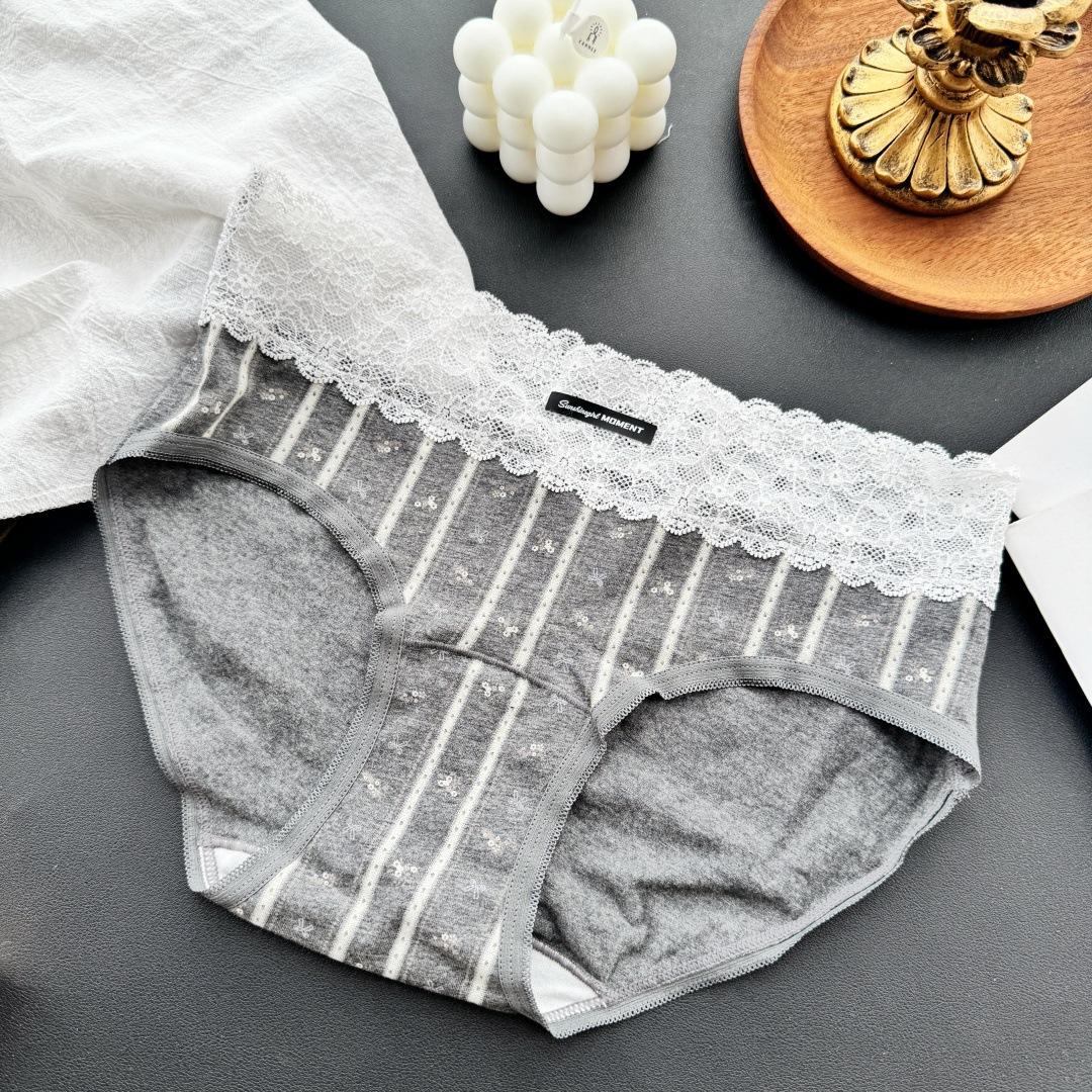 

Женское весенне-осеннее повседневное милое хлопковое нижнее белье с кружевной отделкой L темно серый