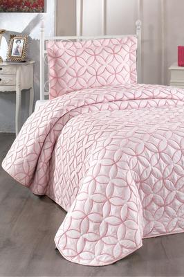 Parolin Quilted Bedspread Set 3pcs, Coverlet 180x240, Pillowcase 50x70, Single Size, Laced, Pink