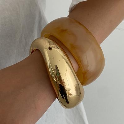 Personalized Irregular Ring Acrylic Resin Bracelet, Exaggerated Metal Wind Stacked Wide Bracelet