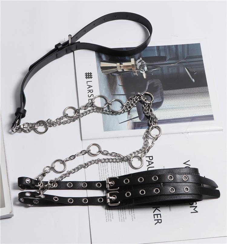 Hip Hop Detachable Metal Chain Leather Shoulder Strap Wide Belt Women Techwear Style Rivet Goth Punk Leather Belt Corset