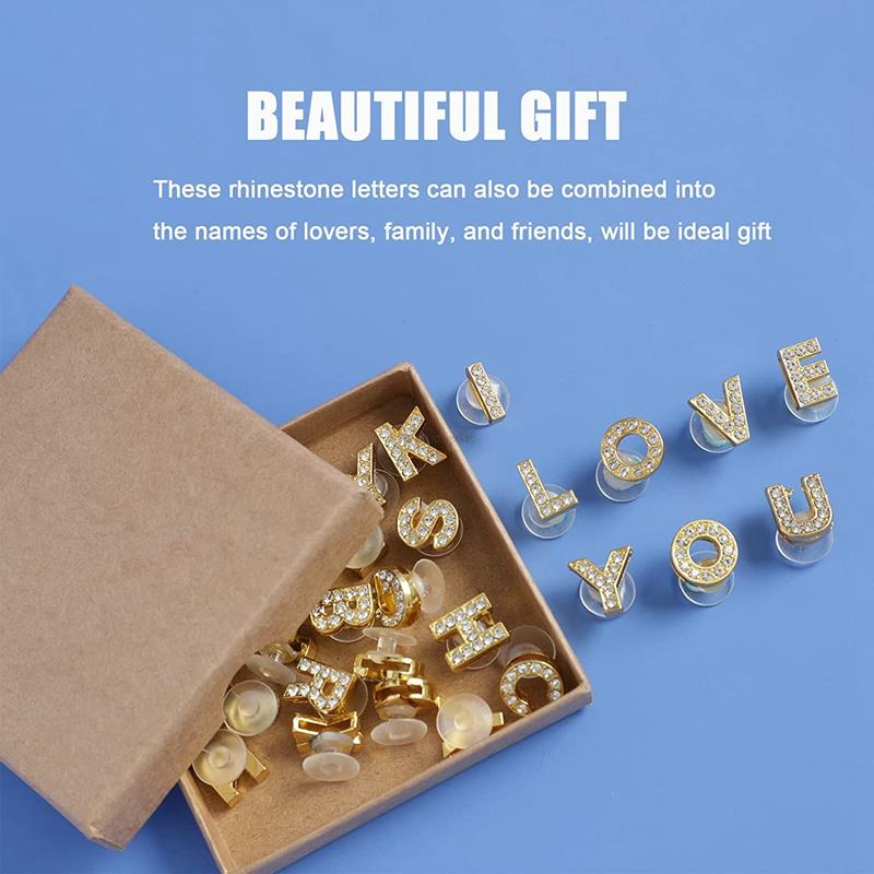 1Pcs Gold Letters Metal Shoe Charms Crystal Diamond Alloy Charms Shoes Accessories Buckle High Quality Shoes Decoration