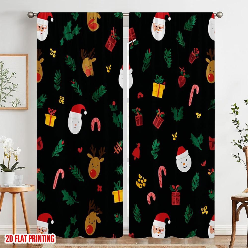 2pcs,2D Plane Printing Curtains&Window Treatment Christmas Cartoon Polyester Fabric (without Rod) Decorations Inside Ldeal for