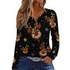 Women's Casual Christmas Print V-Neck Long Sleeve T-Shirt with Decorative Buttons