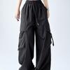 Pantaloni da lavoro solidi con coulisse a gamba larga per le donne Pantaloni sportivi dritti alla moda Pantaloni casual da ufficio Lady Y2K Streetwear Pantaloni larghi Donna 24207