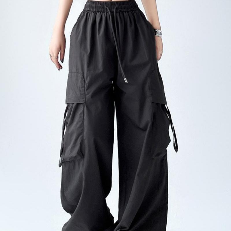 Pantaloni da lavoro solidi con coulisse a gamba larga per le donne Pantaloni sportivi dritti alla moda Pantaloni casual da ufficio Lady Y2K Streetwear Pantaloni larghi Donna 24207