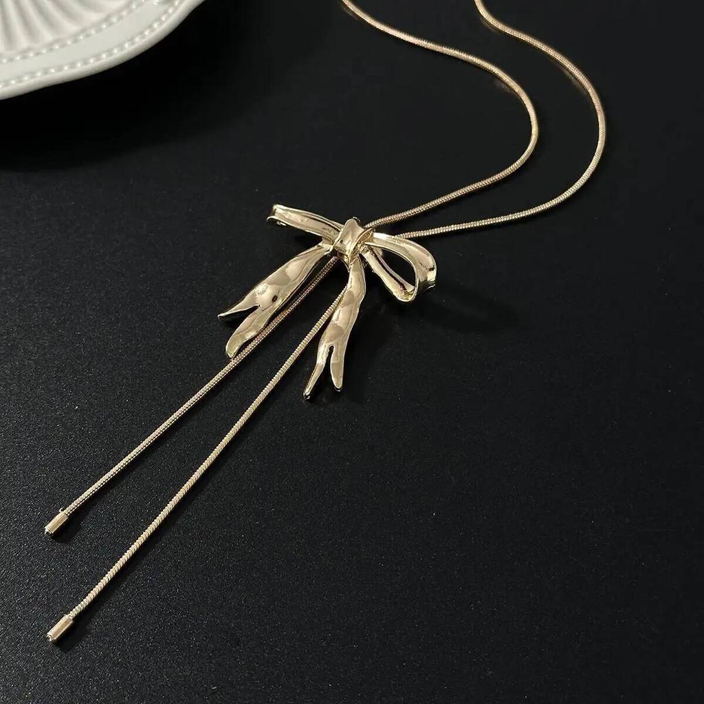 SHIXIN Fashion Sweet Bow Pendant Necklace for Women Elegant Y Shape Adjustable Long Chain Daily Wear Jewelry Accessories Gifts
