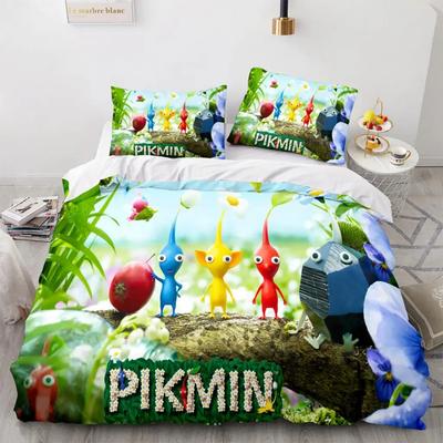 Juego de ropa de cama con dibujos animados Pikmin para niños y niñas, tamaño queen, funda nórdica, funda de almohada, ropa de cama para niños y adultos, moda textil para el hogar