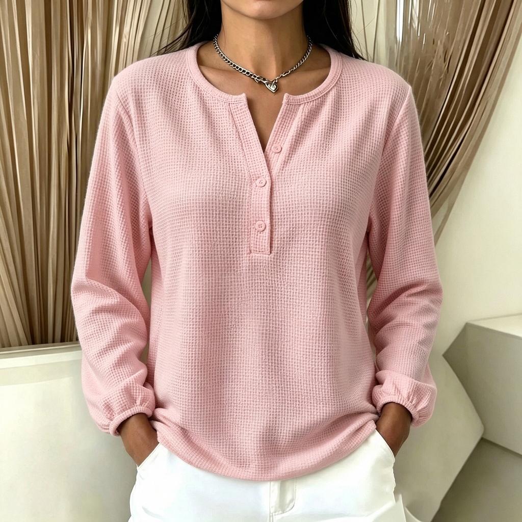 Women's Knit Long Sleeve Pullover Top, Loose Fit Casual Blouse for Everyday Wear