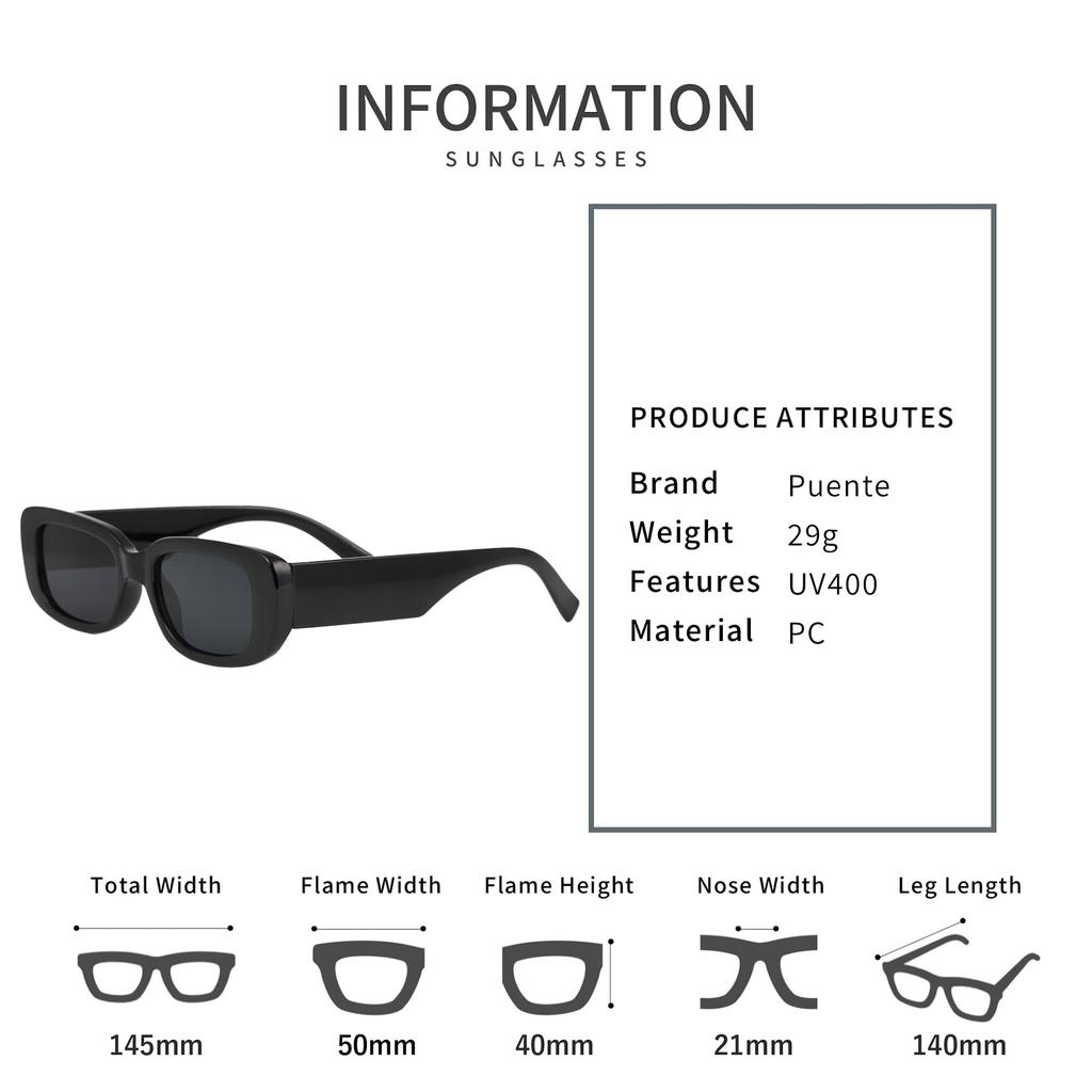 Puente Sunglasses for Men and UV UV400 Women, Stylish, White, Smoke, Black, Square, Slim, Thin, Driving, Protection,