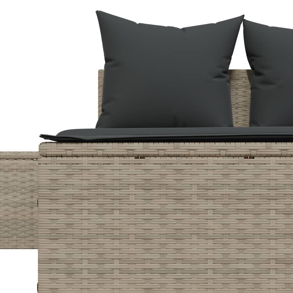 Double Sun Lounger with Cushions Light Grey Poly Rattan