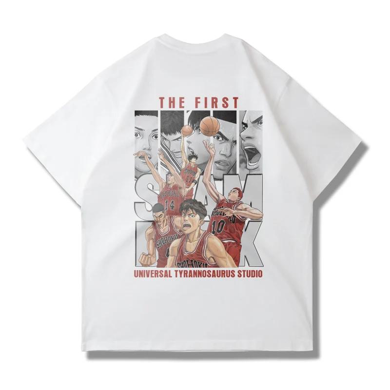 Japanese Anime Slam Dunk Master Big Movie Blockbuster Short Sleeve T-shirt Summer Loose 100% Cotton Sakura Ikebana