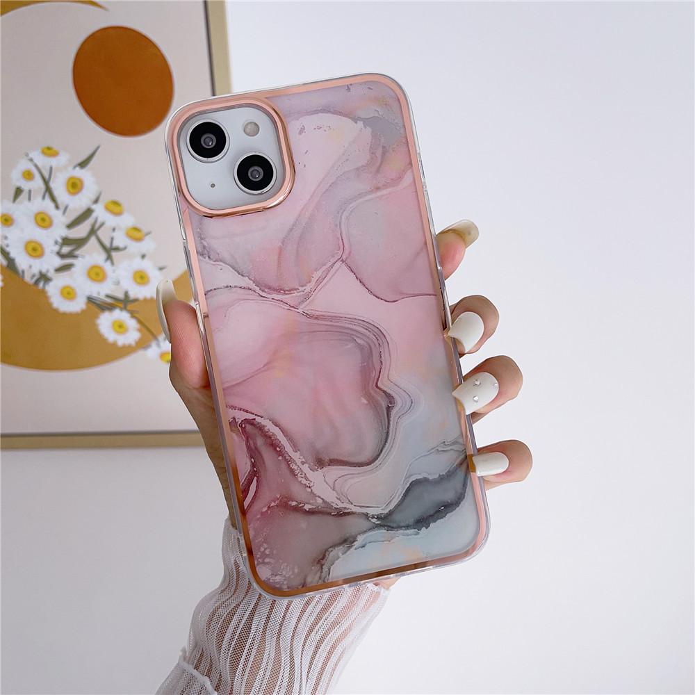 Applicable To IPhone16 Electroplated Marble Pattern Mobile Phone Case Apple 15/14promax Ink Color 13pro Cross-border