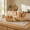 Reinforced Handle Organizer Handmade Woven Wood Storage Basket, Oval with Handle, Portable Food Serving Tray Large Capacity Bin for Kitchen