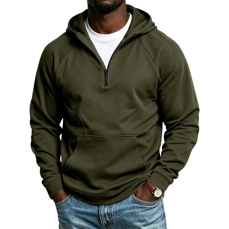 Men S Half Zip Hooded Fleece Lined Loose Fit Spliced Knit Sweatshirt