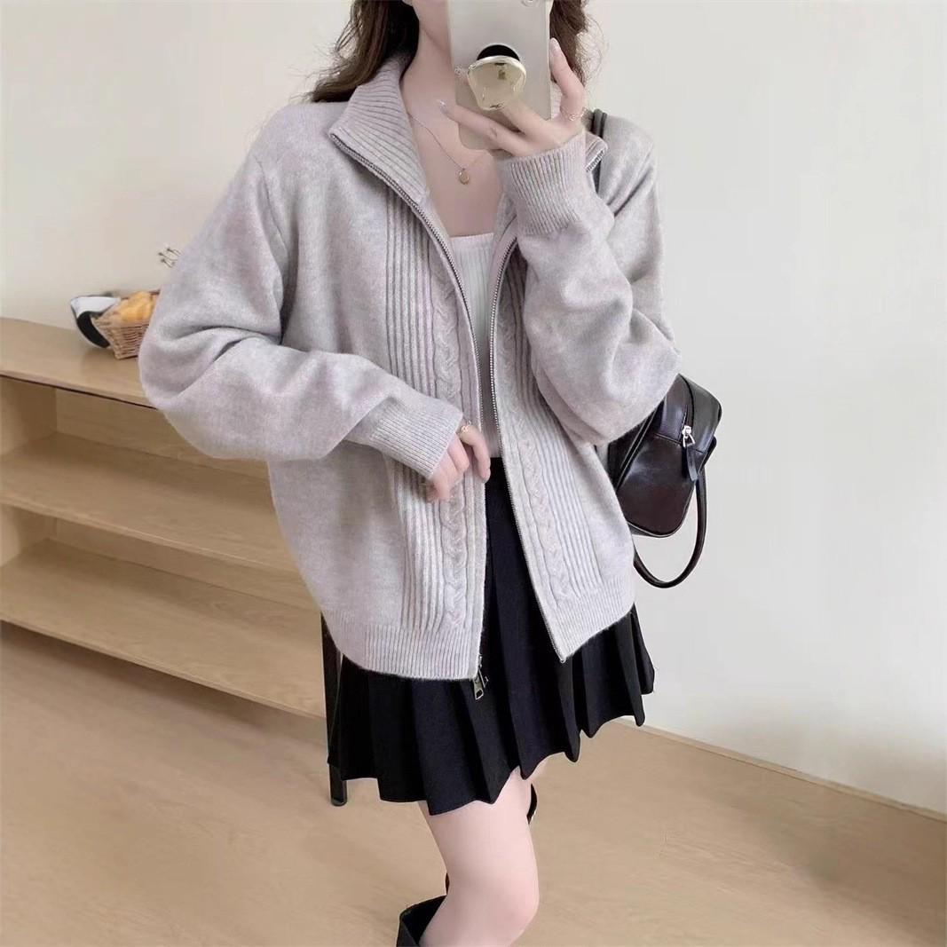 

Women s Autumn/Winter Casual Loose Cable Knit Zip-Up Cardigan One Size [80-130]