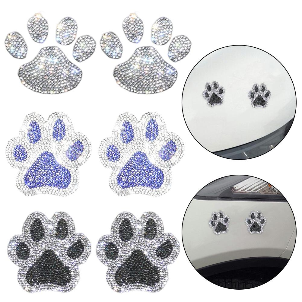 Rhinestone Embellished Paw Print Car Sticker Set with Strong Adhesives Water Resistant Decorative Decals Pack of Two