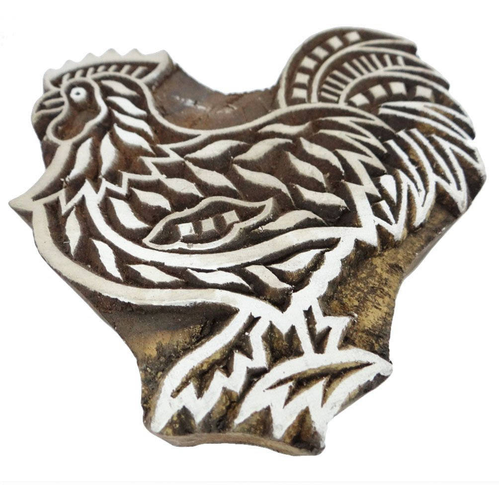 Traditional Wooden Stamp Rooster Design Fabric Printing Handmade Block India