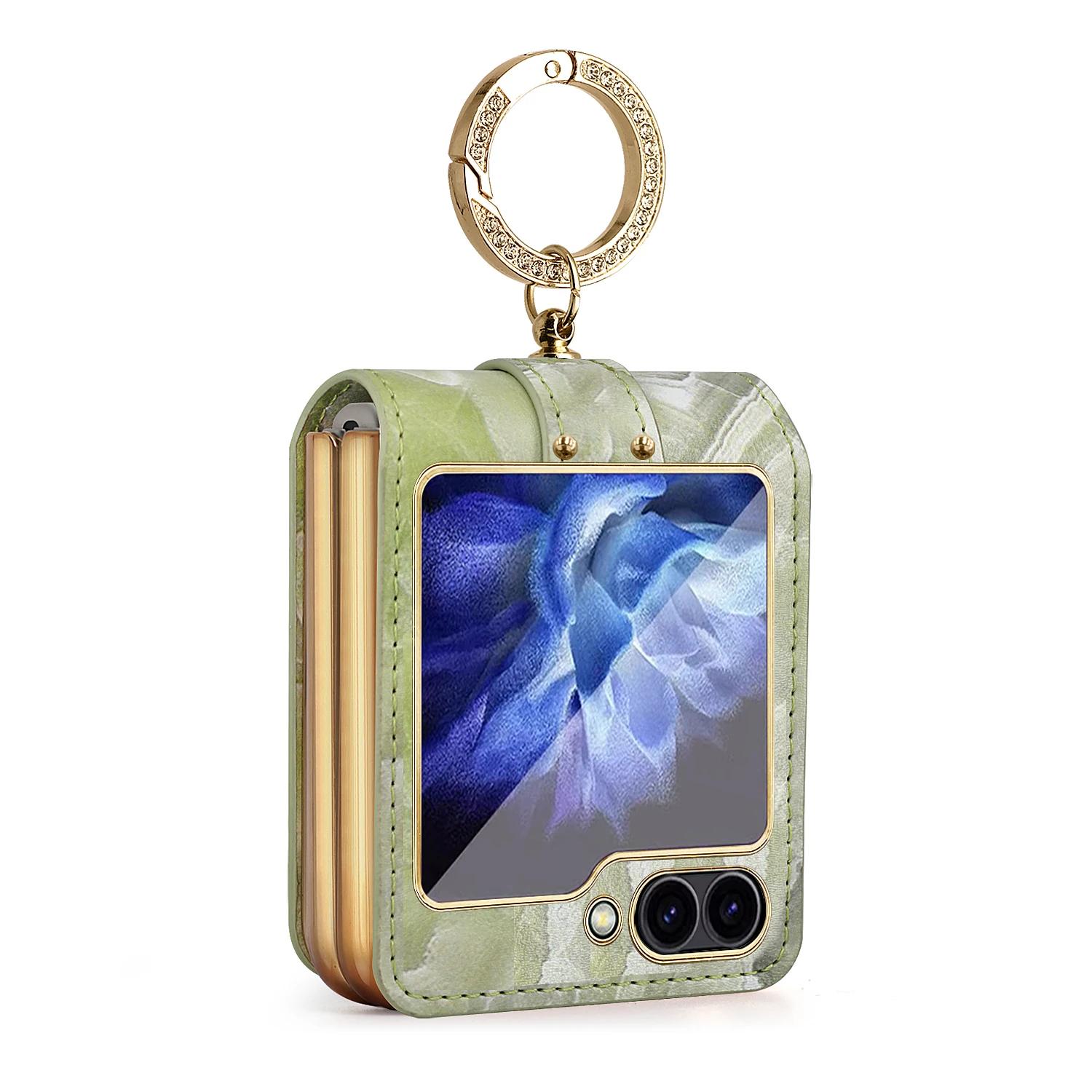 

Fashion Auspicious Clouds Luxury Phone Case with Ring Stand for Samsung Galaxy Z Flip 7/6/5/4/3 - Fragrant Electroplated Cover Galaxy Z Flip5 зелений