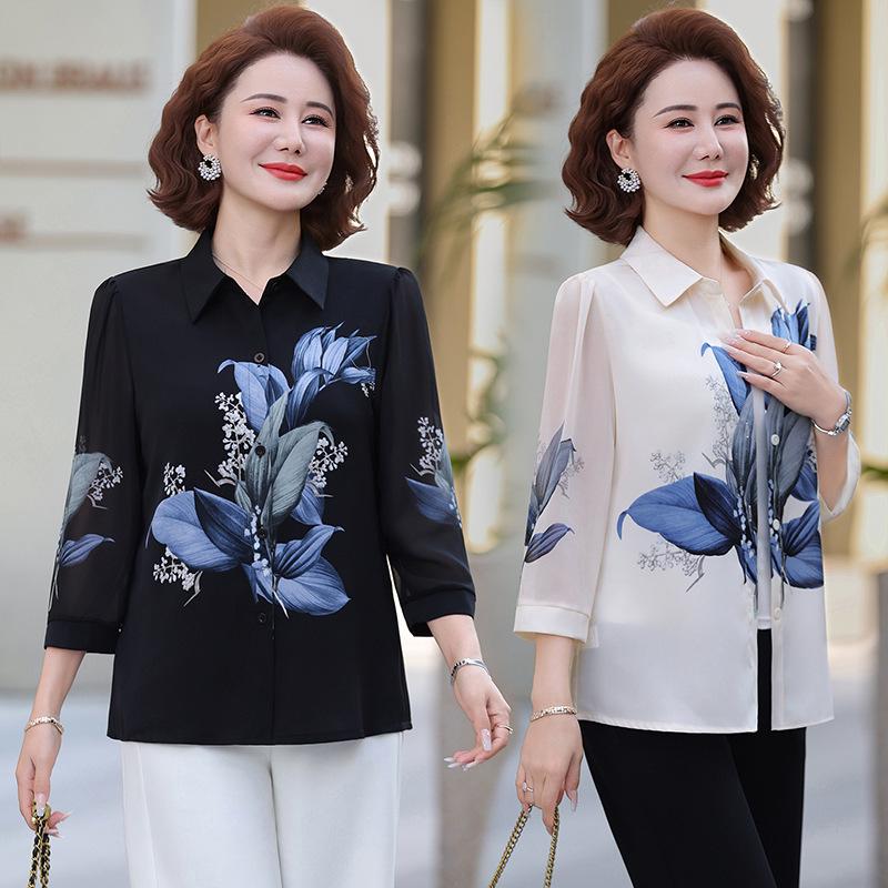 Elegant Chinese-Style Seven-Sleeve Women's Summer Top – New Arrival, Waist-Cinched, Stylish for Mother's Wardrobe