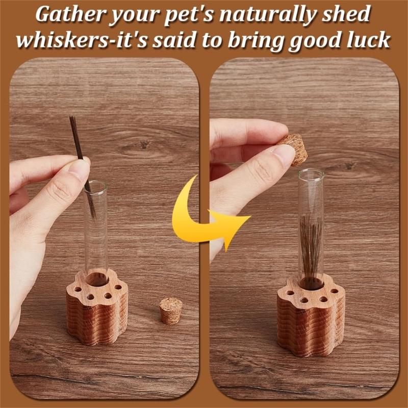 Wooden Pet Whiskers Keepsakes Bottles with Natural Wood Base Elegant Memorial Gift for Cats Hair Memorial Display