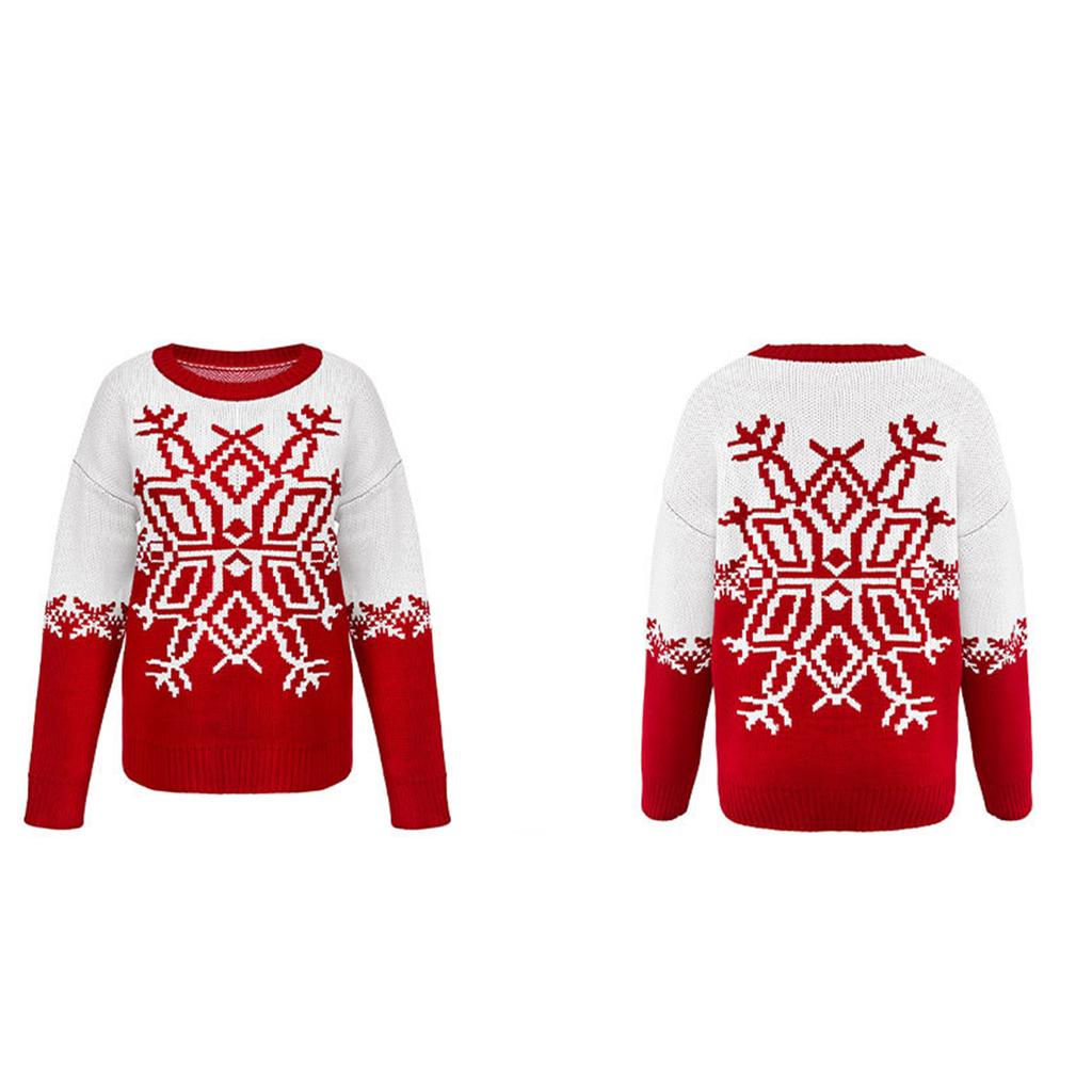 Women's Fashionable Round Neck Long Sleeved Christmas Snowflake Sweater Casual Pullover Knitted Sweater Top