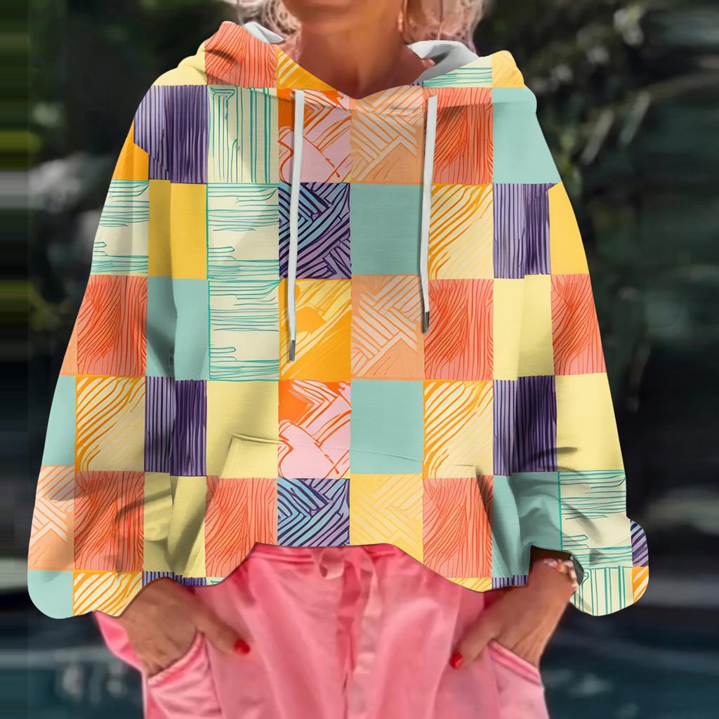 Women's Floral Print Loose Casual Long Sleeved Hooded Sweatshirt