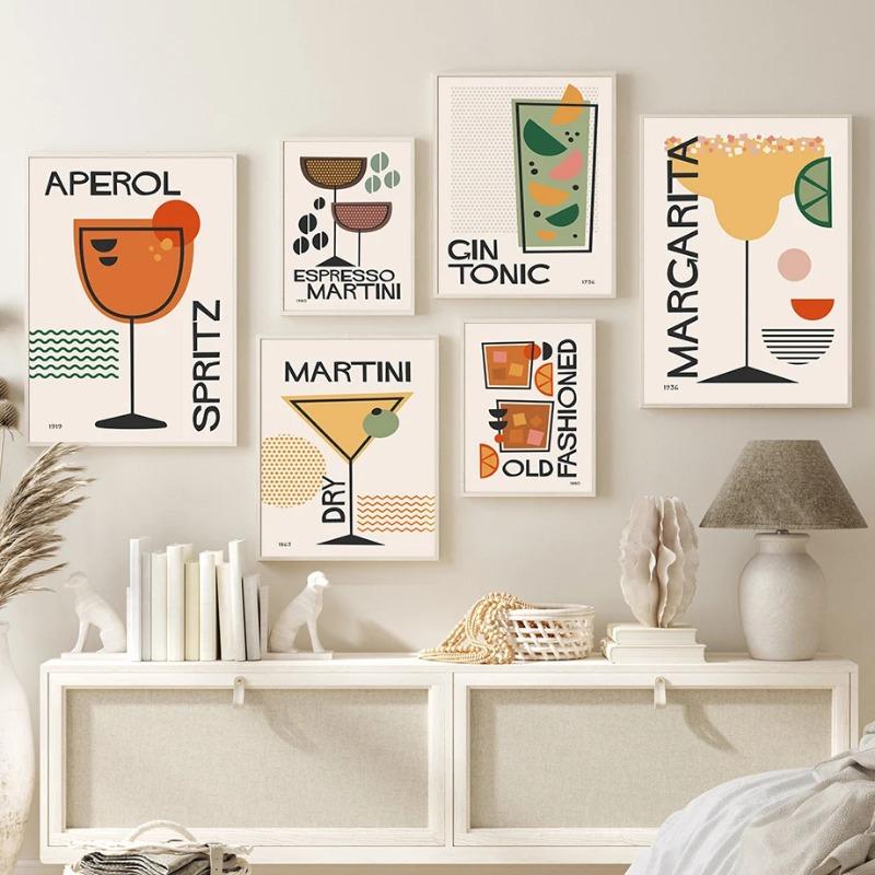 Abstract Vintage Cocktail Color Block Shapes Wall Art Canvas Painting Nordic Posters And Prints Wall Pictures For Bar Club Decor