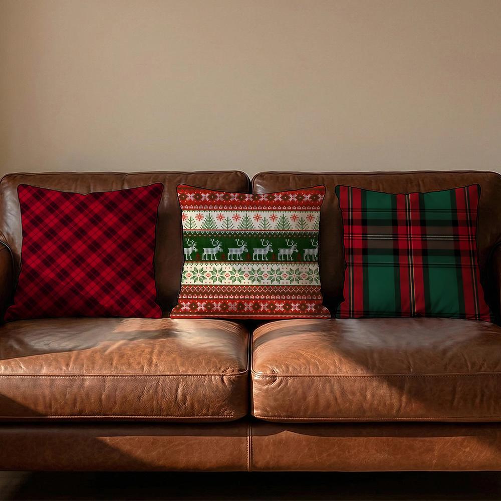 Christmas Plaid Cushion Cover Soft Reversible  Durable Pillow Cover  MultiScene Use for Home  Car Daily Comfort