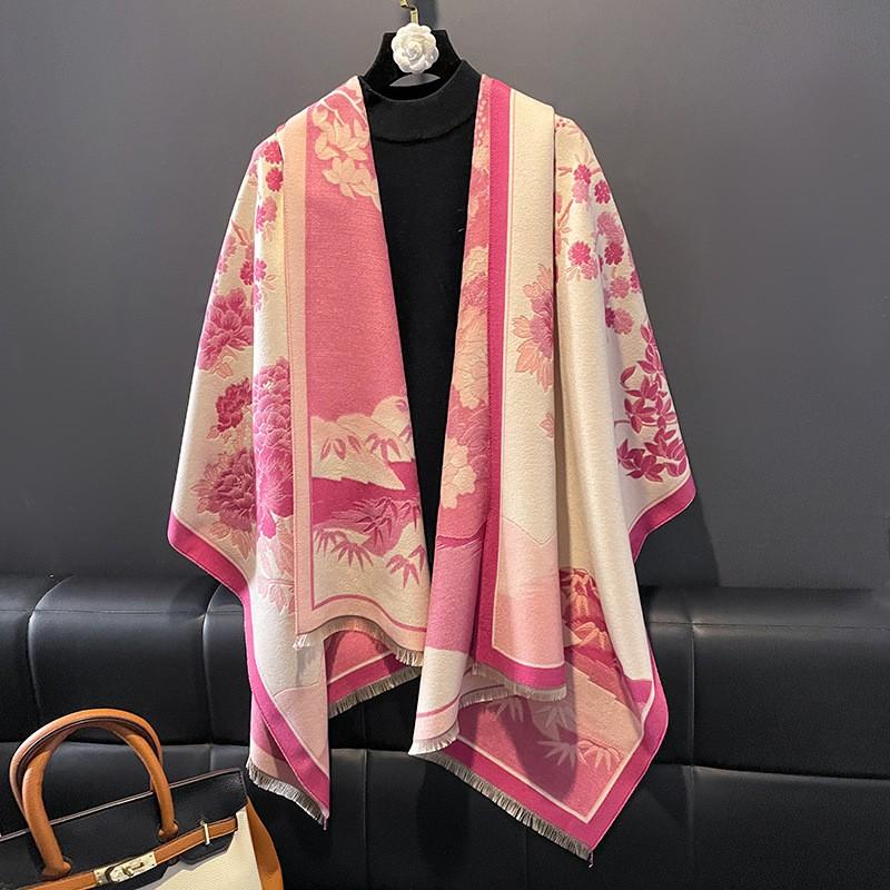 Soft Fleece-Like Throw Blanket Office Winter Warmth Womens Shawl With Chinese Floral