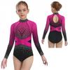 Girls Color Block Ballet Leotard Shiny Faux Diamonds Rhinestone Long Sleeve Gymnastics Ballerina Jumpsuit