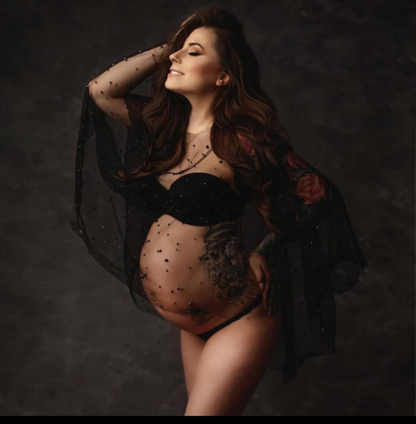 

Платье для беременных «Фея» с бисером – Элегантный, сексуальный, прозрачный наряд для студийных фотосессий One Size чёрный