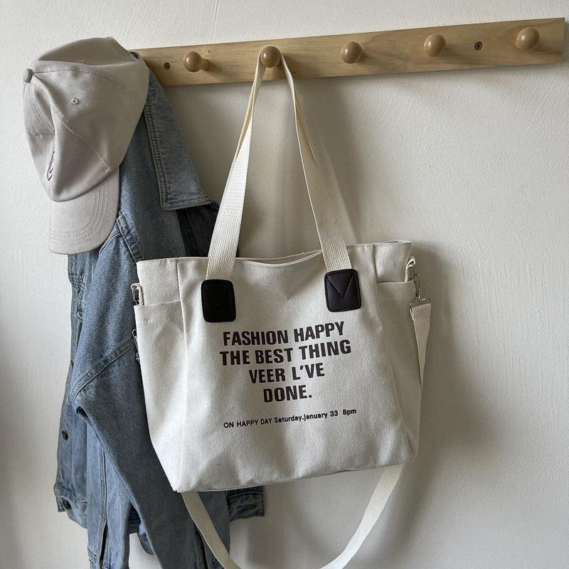 

Canvas make-up bag, fashionable and trendy, beautiful shoulder bag, large-capacity Korean version, simple casual and personalized tote bag for student