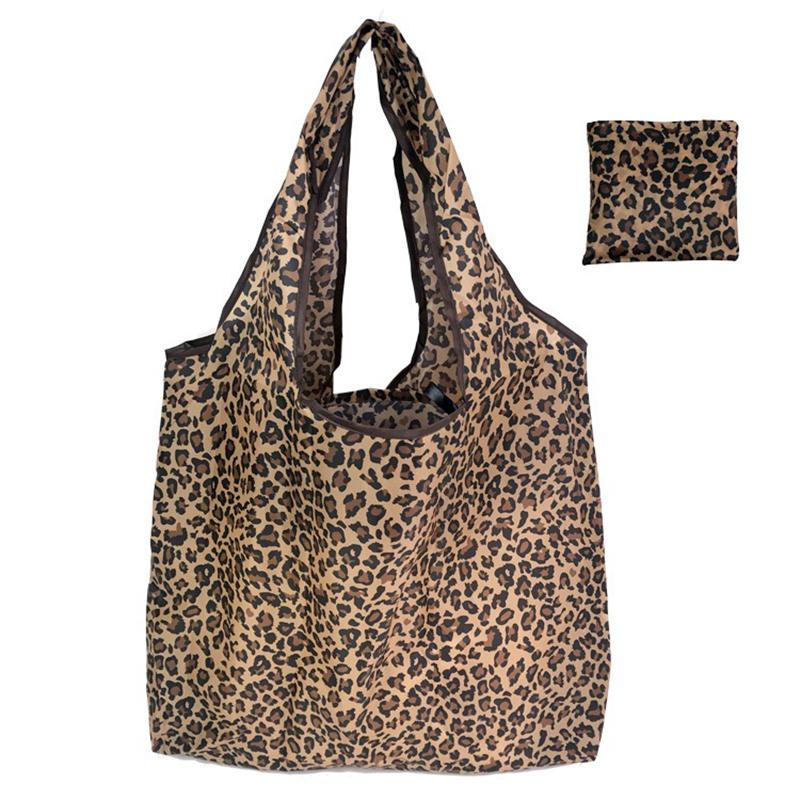 

Large Capacity Leopard Print Hand Shopping Bag Women s Daily Folding Handbag цветной печати леопарда