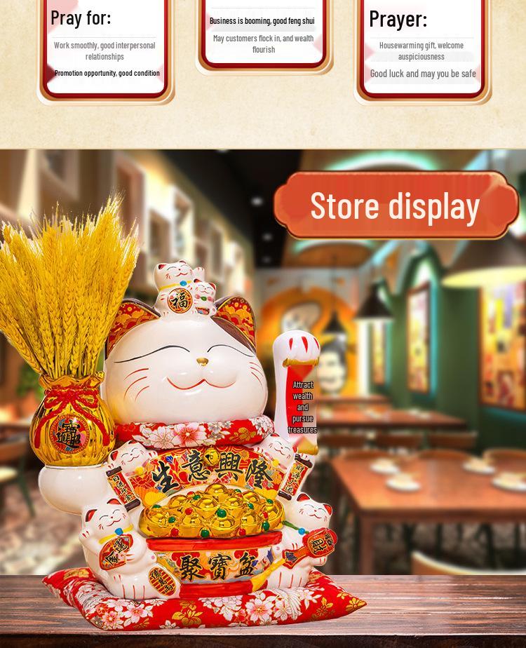 Large Waving Hand Lucky Cat Ornament - Cashier Desk Home Decor Gift