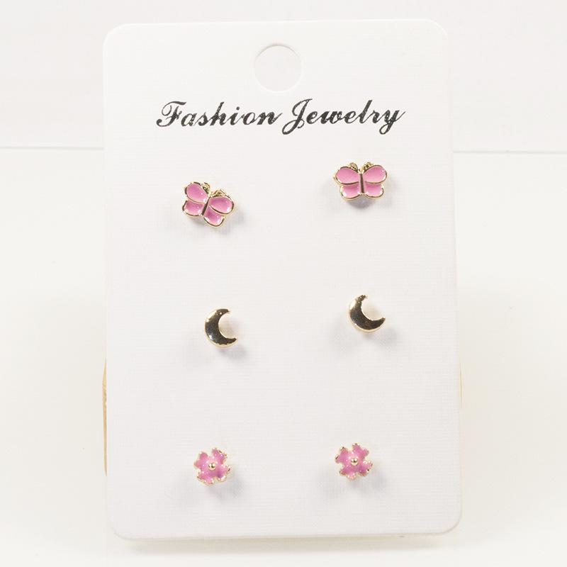 

S925 silver needle niche temperament butterfly moon flower women s stud earrings set, trendy summer light luxury versatile love срібний
