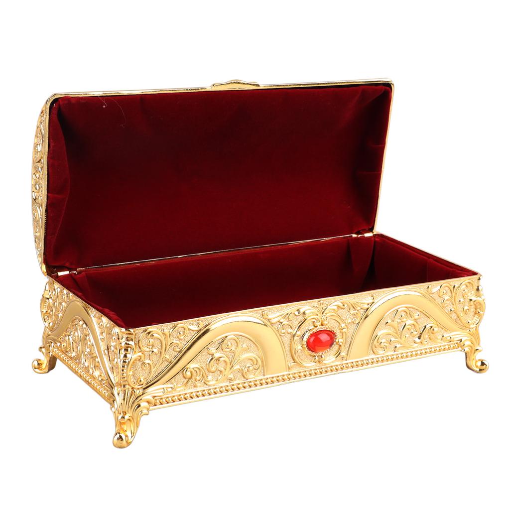 Vintage Metal Jewelry Box Rectangle Delicate Pattern Trinket Box with Soft for Rings Rrings