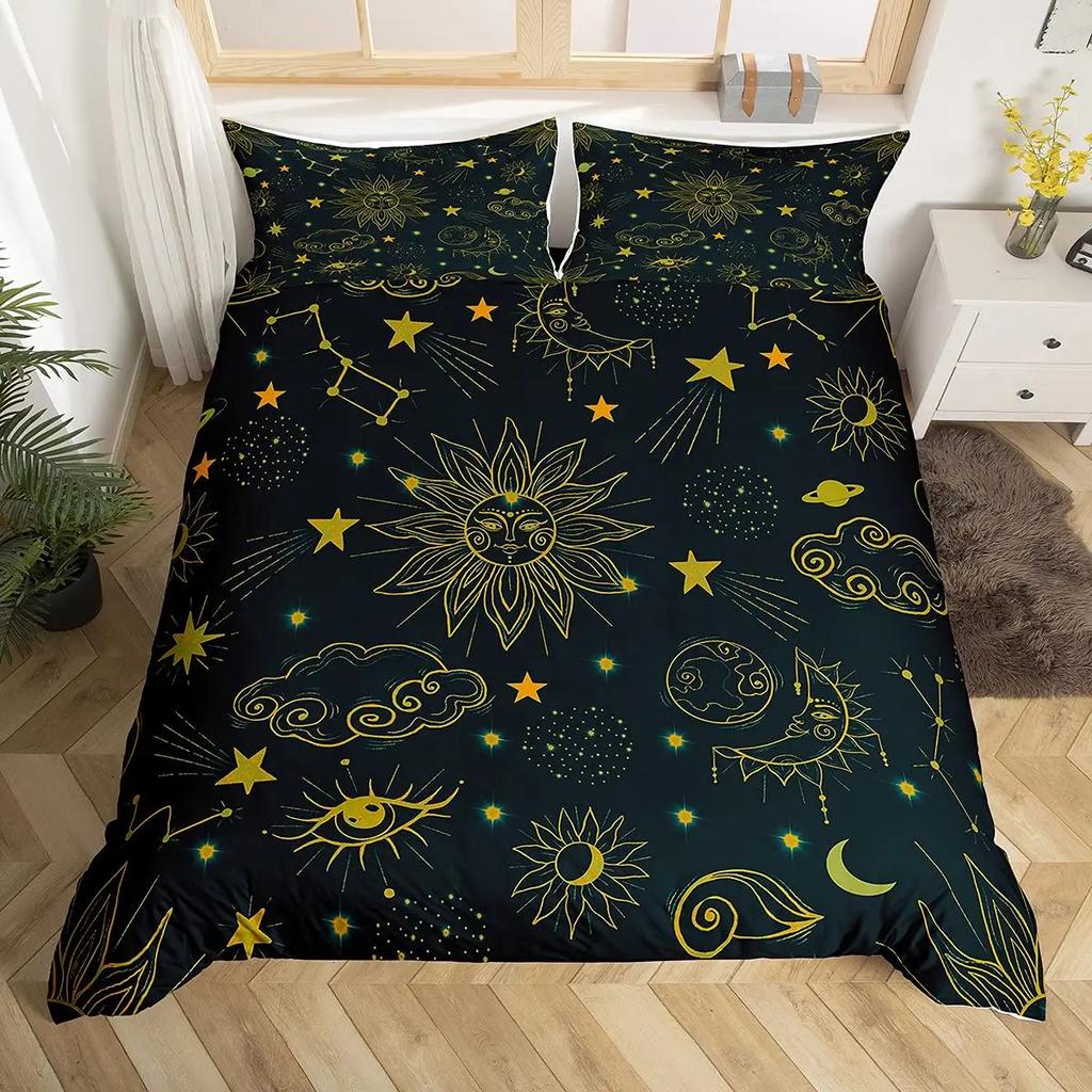 Sun And Moon Duvet Cover Set King Size Purple Liac Dream Catcher Star Bedding Set For Kids Children 2/3pcs Bohemia Quilt Cover