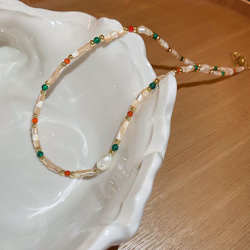 Baroque pearl artificial crystal cylindrical necklace niche collarbone chain exquisite temperament style necklace women