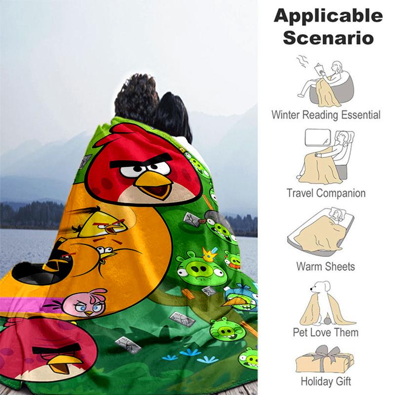 1pc Blanket angry Birds Print Design, Lightweight Blanket for Sofa, Bed- Soft &Warm, Gift for All Seasons like Christmas, Halloween