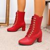 Men Women Plus Size Boots NonSlip LaceUp RoundToe PlusSize Rivet Front Lace Booties Fashion Round Toe Non Slip Wear Resistant Block Heel Shoes