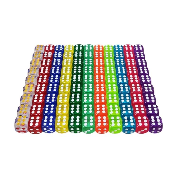 100Pcs 14mm Six Sided Dices Acrylics Dices Colored Game Dices Board Game Dices for Classroom and Party Game Supply