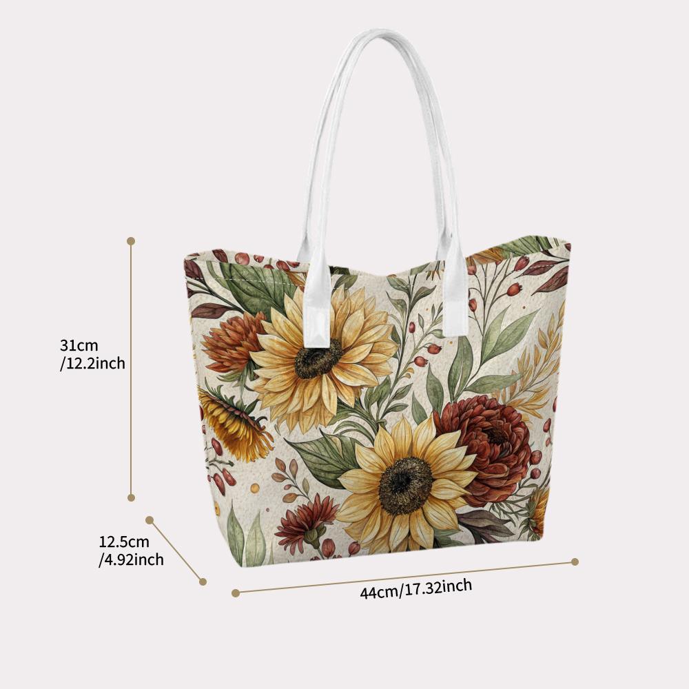 Sunflower Floral Print Tote Bag Fashion Ladies Large Capacity Casual Outdoor Daily Use Handbag